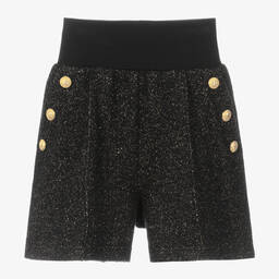 Balmain-Teen Girls Black & Gold Wool Shorts | Childrensalon Outlet