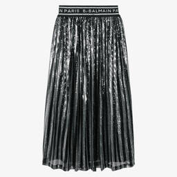 Balmain-Серебристо-черная юбка с пайетками | Childrensalon Outlet