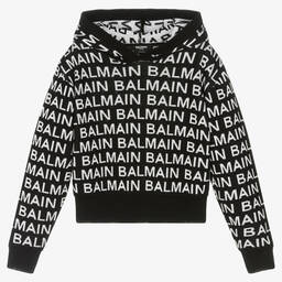 Balmain-Черно-белая вязаная худи с принтом-монограммой | Childrensalon Outlet