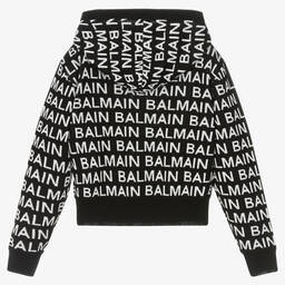 Balmain-Черно-белая вязаная худи с принтом-монограммой | Childrensalon Outlet