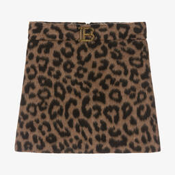 Balmain-Teen Girls Brown Leopard Print Skirt | Childrensalon Outlet