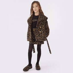 Balmain-Teen Girls Brown Leopard Print Skirt | Childrensalon Outlet
