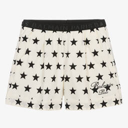 Balmain-Teen Girls Ivory Cotton Star Print Shorts | Childrensalon Outlet