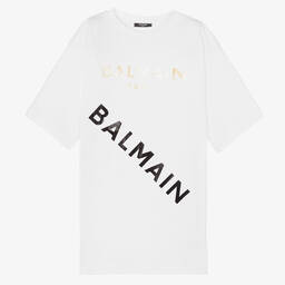 Balmain-Белое хлопковое платье для девочек-подростков | Childrensalon Outlet