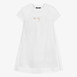 Balmain-Teen Girls White Cotton & Tulle Dress  | Childrensalon Outlet