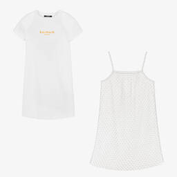 Balmain-Teen Girls White Cotton & Tulle Dress  | Childrensalon Outlet