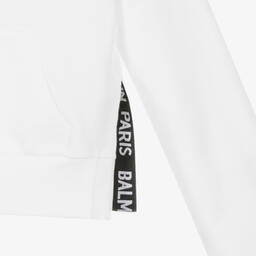 Balmain-Teen Girls White Cropped Hoodie | Childrensalon Outlet