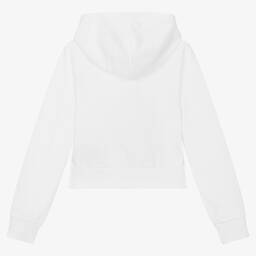 Balmain-Teen Girls White Cropped Hoodie | Childrensalon Outlet