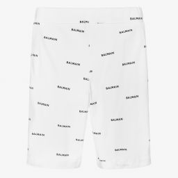 Balmain-Teen White & Black Logo Shorts | Childrensalon Outlet