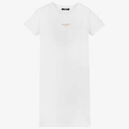 Balmain-Teen White Logo Jersey Dress | Childrensalon Outlet