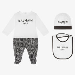 Balmain-Белый комплект с комбинезоном из хлопка | Childrensalon Outlet