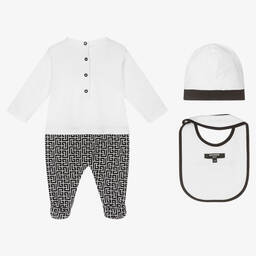 Balmain-Белый комплект с комбинезоном из хлопка | Childrensalon Outlet