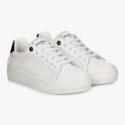 Balmain - White Leather Logo Trainers | Childrensalon Outlet