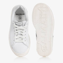بالمان -White Leather Logo Trainers | Childrensalon Outlet
