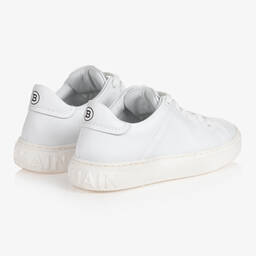 بالمان -White Leather Logo Trainers | Childrensalon Outlet