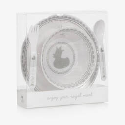 Bam Bam-Бело-серебристый комплект посуды из меламина | Childrensalon Outlet