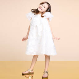 BCBGMAXAZRIA-فستان بناتي عاجي من الأورجانزا مزين بالزهور | Childrensalon Outlet