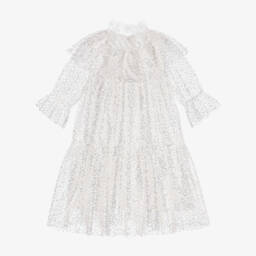 BCBGMAXAZRIA-فستان تول عاجي براق للبنات | Childrensalon Outlet