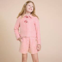 BCBGMAXAZRIA-شورت تويد وردي براق للبنات | Childrensalon Outlet