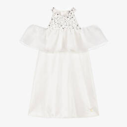 BCBGMAXAZRIA-فستان بناتي أبيض من الساتان والتول بنقشة النجوم | Childrensalon Outlet