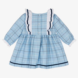 Beatrice & George-Baby Girls Blue Check Frill Viscose Dress | Childrensalon Outlet