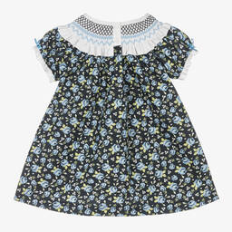 بياتريس آند جورج-فستان قطن عضوي بوبلين لون كحلي بطبعة ورود | Childrensalon Outlet