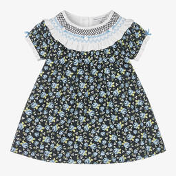 بياتريس آند جورج-فستان قطن عضوي بوبلين لون كحلي بطبعة ورود | Childrensalon Outlet