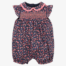 بياتريس آند جورج-بودي سوت أطفال بناتي تطريز سموك قطن لون كحلي وزهري | Childrensalon Outlet