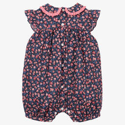 بياتريس آند جورج-بودي سوت أطفال بناتي تطريز سموك قطن لون كحلي وزهري | Childrensalon Outlet