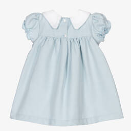 Beatrice & George-Baby Girls Blue Smocked Viscose Dress | Childrensalon Outlet