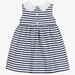 Beatrice & George-Baby Girls Blue Stripe Smocked Cotton Dress | Childrensalon Outlet