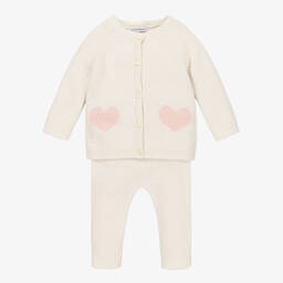 بياتريس آند جورج-طقم بنطلون صوف وكشمير محبوك لون عاجي للبنات الرضع | Childrensalon Outlet