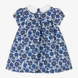 بياتريس آند جورج X Childrensalon-فستان مطرز سموكينغ قطن بوبلين لون أزرق | Childrensalon Outlet
