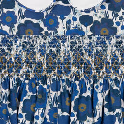 بياتريس آند جورج X Childrensalon-فستان مطرز سموكينغ قطن بوبلين لون أزرق | Childrensalon Outlet