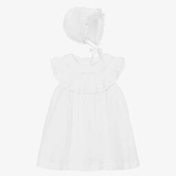 بياتريس آند جورج-طقم فستان برودوري انجليز لون أبيض للمولودات | Childrensalon Outlet
