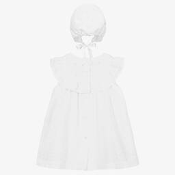 بياتريس آند جورج-طقم فستان برودوري انجليز لون أبيض للمولودات | Childrensalon Outlet