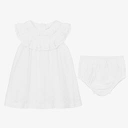 بياتريس آند جورج-طقم فستان برودوري انجليز لون أبيض للمولودات | Childrensalon Outlet
