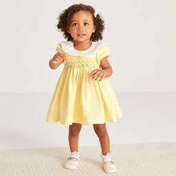 Beatrice & George-Baby Girls Yellow Hand-Smocked Daisy Dress | Childrensalon Outlet