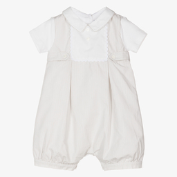 Beatrice & George-Beige Stripe Cotton Baby Shortie | Childrensalon Outlet
