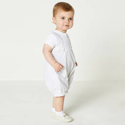 Beatrice & George-Beige Stripe Cotton Baby Shortie | Childrensalon Outlet
