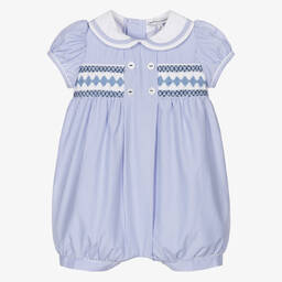 Beatrice & George-Blue Cotton Hand-Smocked Shortie | Childrensalon Outlet