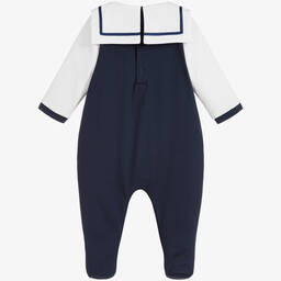 Beatrice & George-Blue Cotton Sailor Babygrow | Childrensalon Outlet