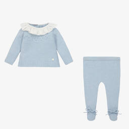 Beatrice & George-طقم أفرول بيبي غرو مزيج صوف وكشمير لون أزرق للأطفال | Childrensalon Outlet