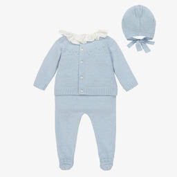 Beatrice & George-طقم أفرول بيبي غرو مزيج صوف وكشمير لون أزرق للأطفال | Childrensalon Outlet