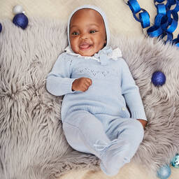 Beatrice & George-طقم أفرول بيبي غرو مزيج صوف وكشمير لون أزرق للأطفال | Childrensalon Outlet