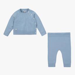 Beatrice & George-Blue Knitted Wool & Cotton Trouser Set | Childrensalon Outlet