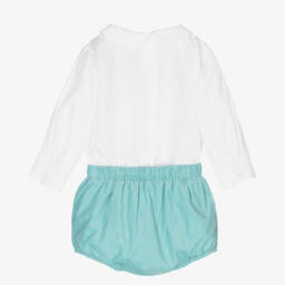 Beatrice & George-Boys Aqua Green Smocked Cotton Buster Suit | Childrensalon Outlet