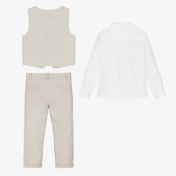 Beatrice & George-Boys Beige Cotton Herringbone Suit | Childrensalon Outlet