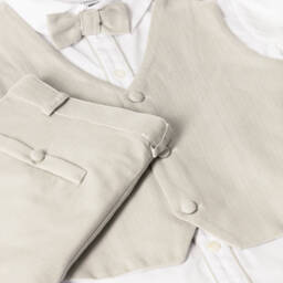 Beatrice & George-Boys Beige Cotton Herringbone Suit | Childrensalon Outlet