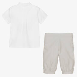 Beatrice & George-Boys Beige Herringbone Cotton Shorts Set | Childrensalon Outlet